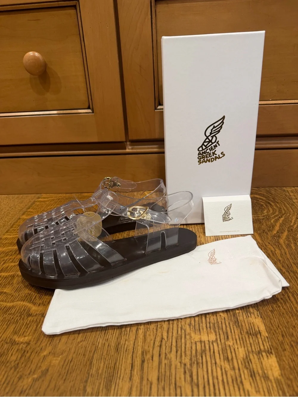 Ancient Greek Sandals Women’s Clear Jelly Sandals - Black Sole- runs SMALL